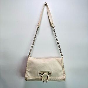 Vintage Nanette Lepore Beige Leather Shoulder Bag‎ Envelope Purse Chain Strap